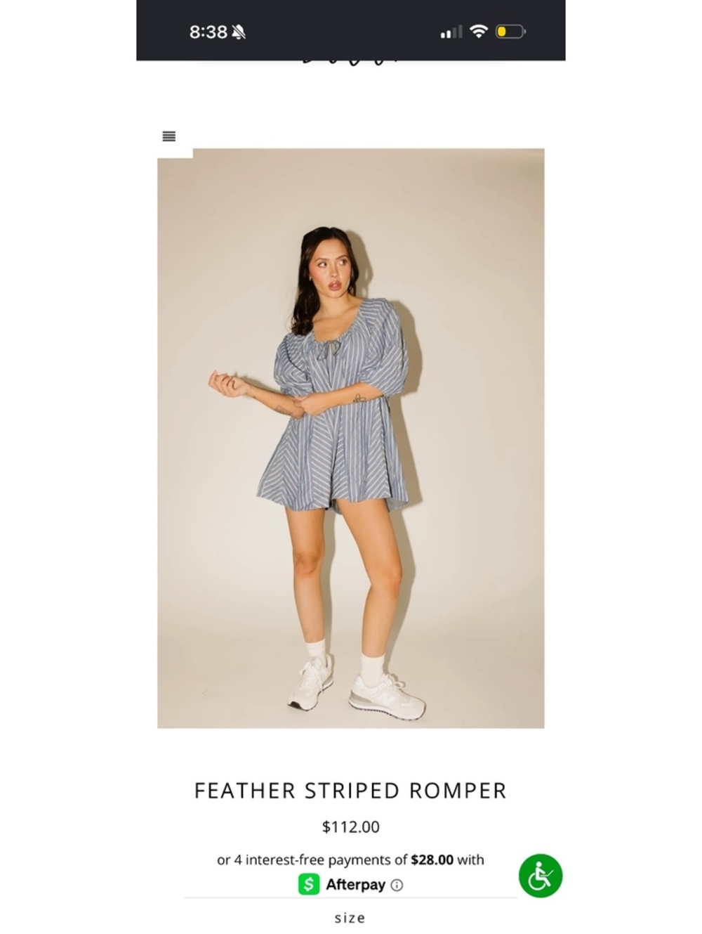 Miss Love Blue and White Striped Puff Sleeve Romper Size M